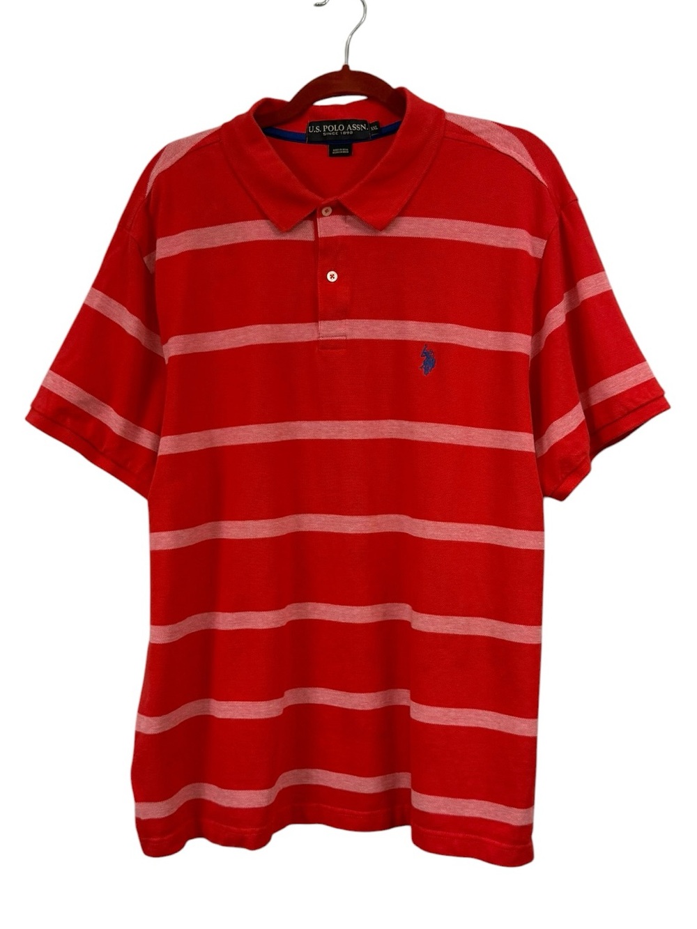 U.S. Polo Assn. Men's XXL Polo Shirt Red Striped 100% Cotton Short Sleeves